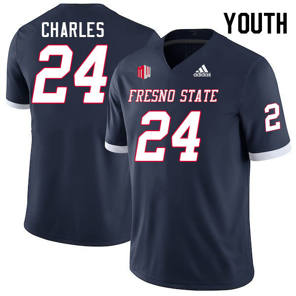 Youth #24 Charlotin Charles Fresno State Bulldogs College Football Jerseys Stitched-Navy